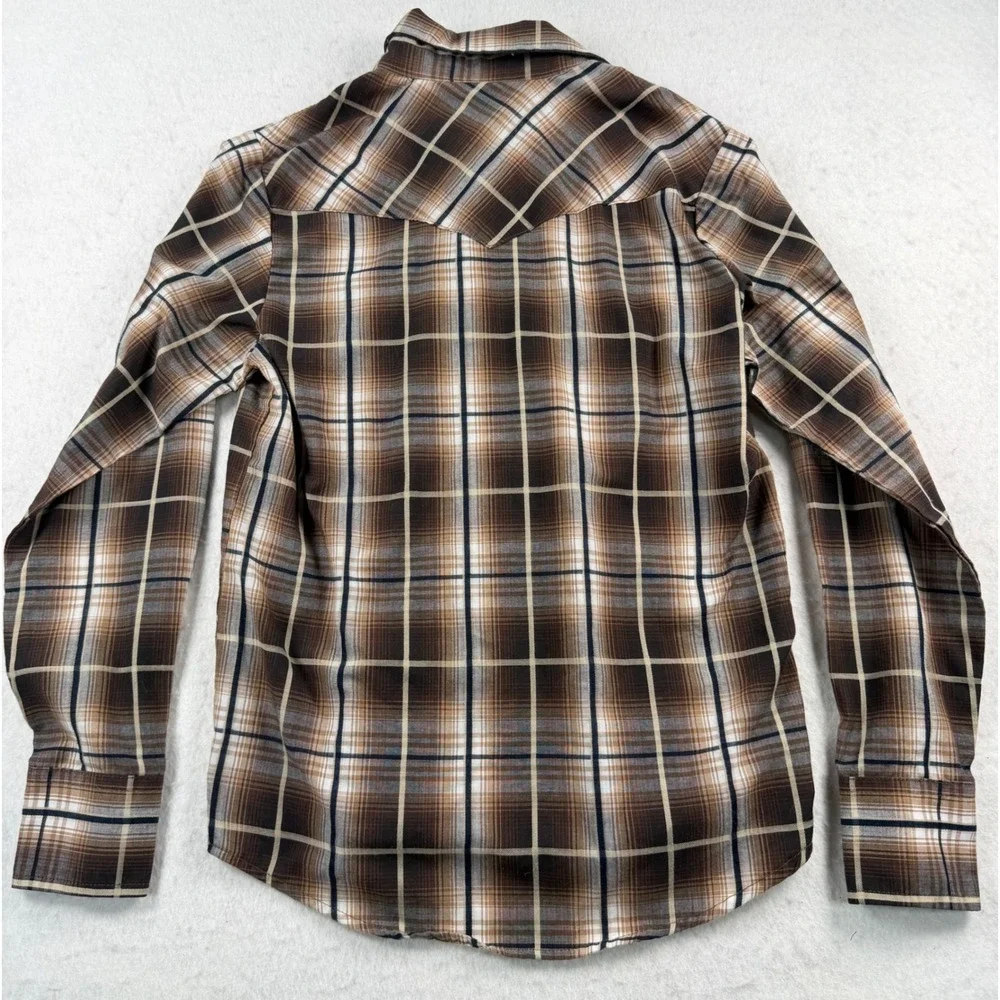 Ely Cattleman Boys Medium 8 Western Pearl Snap Plaid Cowboy Button up shirt